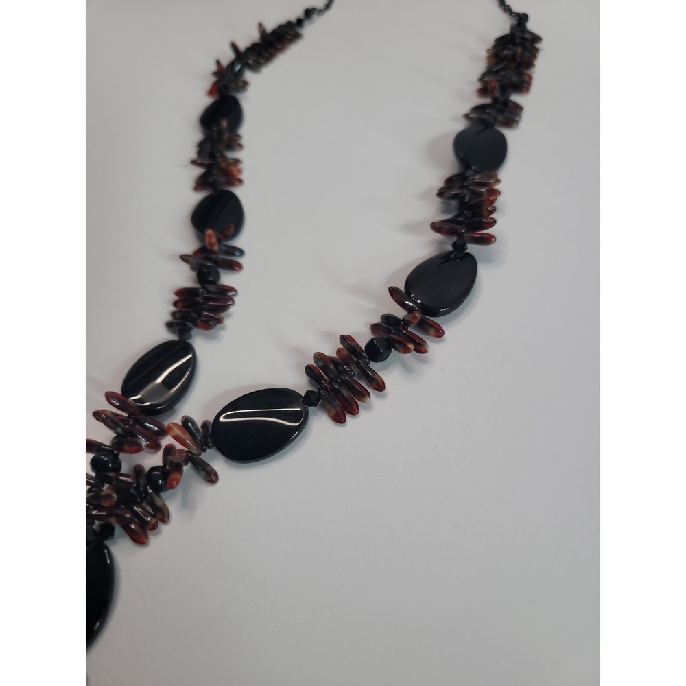 Black Copper Tone Statement Necklace Chunky Beaded Boho Tribal Artisan Style - Picture 5 of 9
